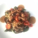 warm winter aubergine salad - a Provencal style vegetable salad, recreated to be served warm for winter in Gauteng, with aubergine, spinach, pecan nuts, rosa tomatoes, tahina and lime